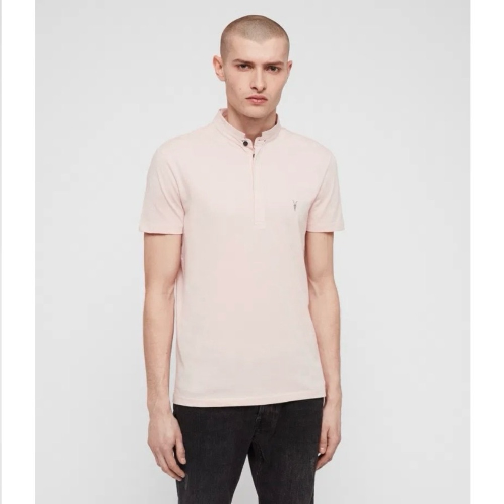 All Saints - Men’s Grail Polo Shirt in Bleach Pink